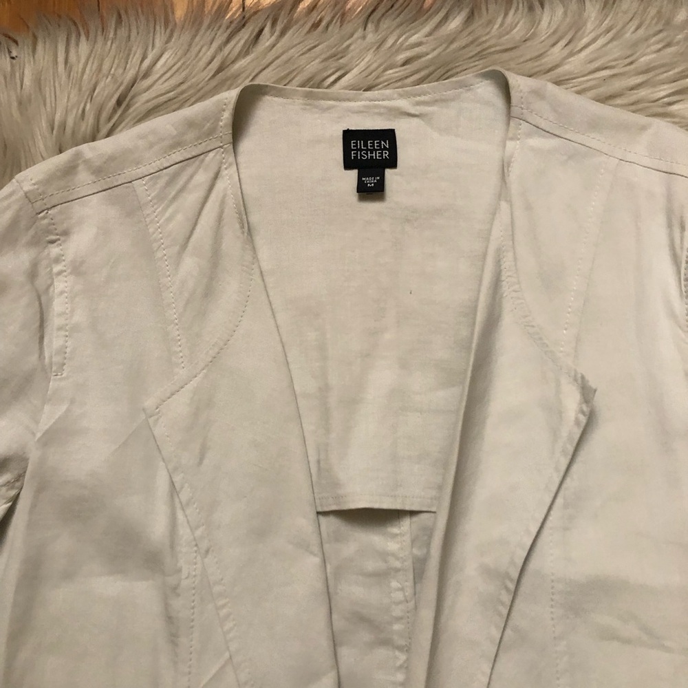 Eileen Fisher Linen Blend Open Front Minimalist Cream White Blazer Jacket size M - Picture 3 of 10